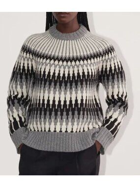 Everlane Felted Merino Fair Aisle Crew Sweater Women's Size XXS Gray White NWT!